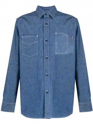 Джинсовая рубашка на пуговицах Fumito Ganryu. Цвет: синий