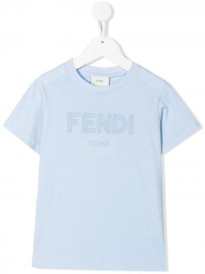 Футболка с вышитым логотипом FF Fendi Kids. Цвет: синий