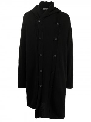 Двубортное пальто с капюшоном Yohji Yamamoto. Цвет: черный