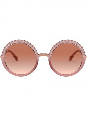 Солнцезащитные очки в фактурной круглой оправе Dolce & Gabbana Eyewear. Цвет: розовый