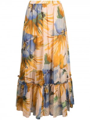 Расклешенная юбка макси с цветочным принтом TWINSET. Цвет: оранжевый
