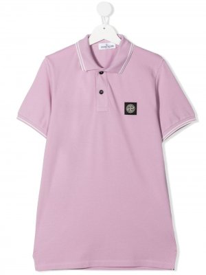 Рубашка поло с нашивкой-логотипом Stone Island Junior. Цвет: розовый