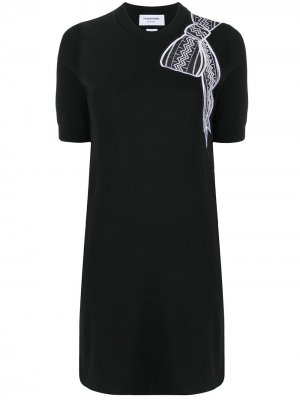 Трикотажное платье с вышивкой Thom Browne. Цвет: черный