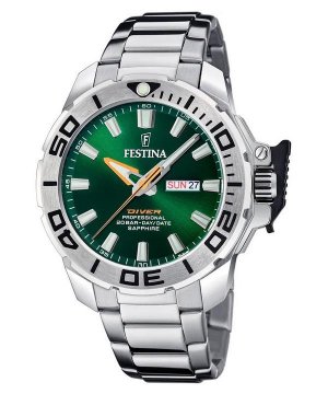 Festina Diver Кварцевые мужские часы из нержавеющей стали с зеленым циферблатом F20665-2 200M дополнительным ремешком
