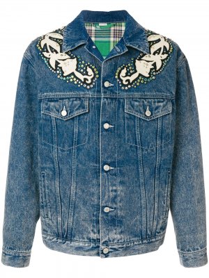 Джинсовая куртка с цветочной аппликацией Gucci. Цвет: синий