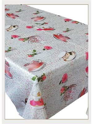 Скатерть с фотопринтом Розовый чай, 150x150 см Magic Lady. Цвет: белый, бежевый, зеленый, розовый, серый