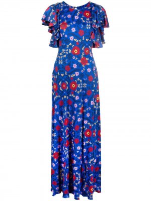 Платье миди с цветочным принтом La Doublej. Цвет: синий