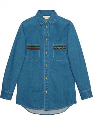 Джинсовая рубашка с отделкой Web Gucci. Цвет: синий