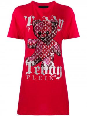 Платье-футболка мини Teddy Bear с принтом Philipp Plein. Цвет: красный