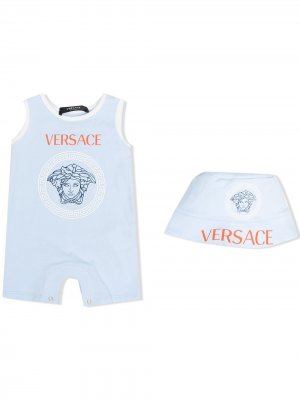 Ромпер без рукавов с логотипом Versace Kids. Цвет: синий
