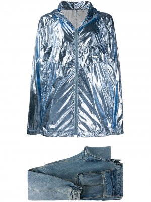 Комплект из блестящей куртки и зауженных джинсов Juun.J. Цвет: синий
