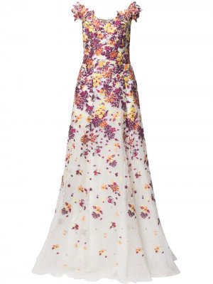 Платье с цветочной вышивкой Marchesa Notte. Цвет: разноцветный