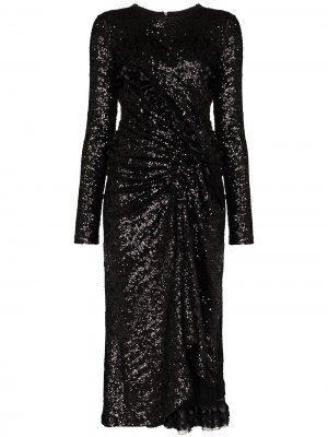 Платье миди Farra с пайетками и сборками Preen By Thornton Bregazzi. Цвет: черный