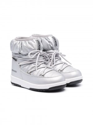 Дутые ботинки на шнуровке Moon Boot Kids. Цвет: серебристый