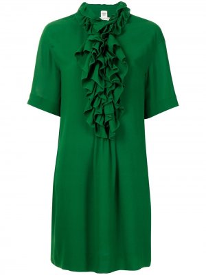Платье-трапеция pre-owned с оборками Hermès. Цвет: зеленый