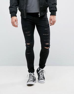 Черные рваные супероблегающие джинсы New Look. Цвет: черный