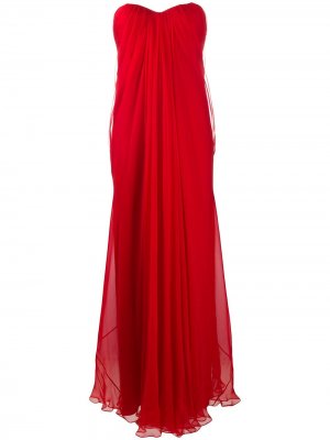 Длинное вечернее платье со складками Alexander McQueen. Цвет: красный