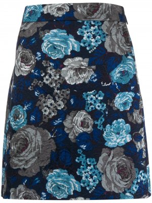 Жаккардовая юбка А-силуэта с цветочным узором MSGM. Цвет: синий
