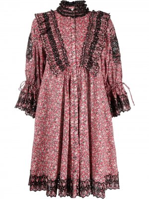 Платье-рубашка с оборками и цветочным принтом byTiMo. Цвет: розовый