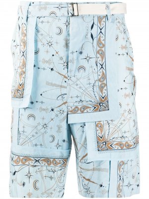 Вельветовые шорты с принтом пейсли Sacai. Цвет: синий