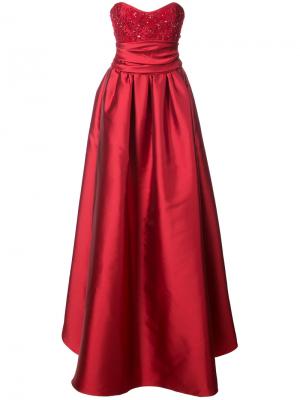 Вечернее платье с расшитым бисером бюстье Marchesa Notte. Цвет: красный