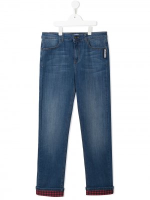 Прямые джинсы с эффектом потертости Moschino Kids. Цвет: синий