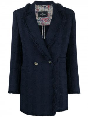 Двубортное пальто с бахромой Etro. Цвет: синий