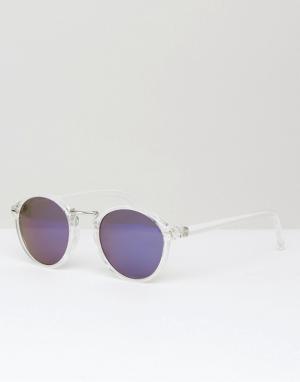 Круглые солнцезащитные очки в тонкой прозрачной оправе ASOS. Цвет: очистить