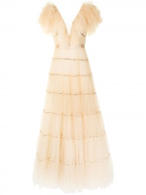 Вечернее платье Gold Dust из тюля с блестками Jenny Packham. Цвет: оранжевый