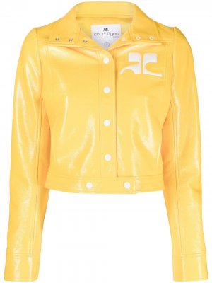 Укороченная куртка с нашивкой-логотипом Courrèges. Цвет: желтый