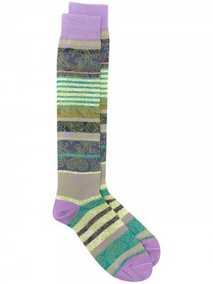 Полосатые носки с принтом пейсли Etro. Цвет: зеленый