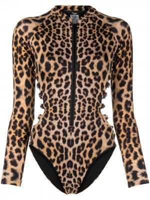 Купальник с леопардовым принтом и длинными рукавами Noire Swimwear. Цвет: коричневый