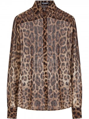 Блузка с леопардовым принтом Dolce & Gabbana. Цвет: коричневый