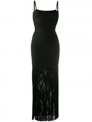 Платье с эффектом металлик и бахромой Hervé Léger. Цвет: черный