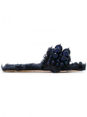 Шлепанцы из искусственного меха с декором Miu. Цвет: синий