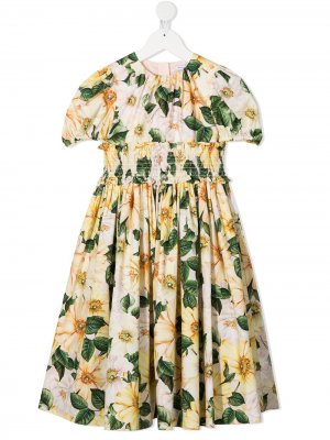 Платье с цветочным принтом Dolce & Gabbana Kids. Цвет: желтый