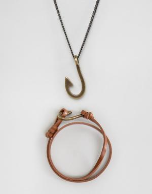 Набор из ожерелья и браслета с декоративными крючками ASOS. Цвет: коричневый