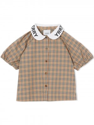 Клетчатая блузка с логотипом Burberry Kids. Цвет: нейтральные цвета