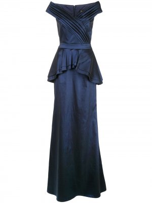 Атласное платье с баской Tadashi Shoji. Цвет: синий
