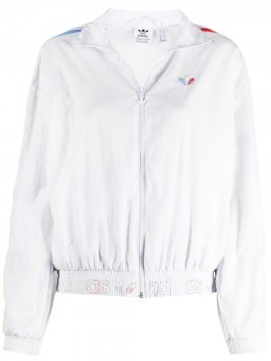Бомбер с отделкой в полоску adidas. Цвет: белый