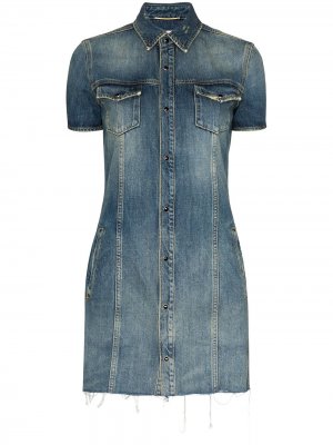 Джинсовое платье мини с эффектом потертости Saint Laurent. Цвет: синий