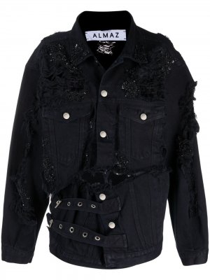 Джинсовая куртка с декором из бисера Almaz. Цвет: черный