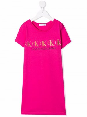 Платье-футболка с логотипом Calvin Klein Kids. Цвет: розовый