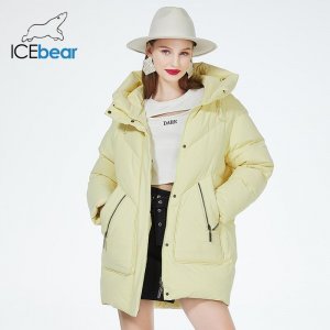 2023 новая женская зимняя куртка-пуховик средней длины повседневное ветрозащитное хлопковое пальто с капюшоном брендовая одежда GWD3922I ICEbear