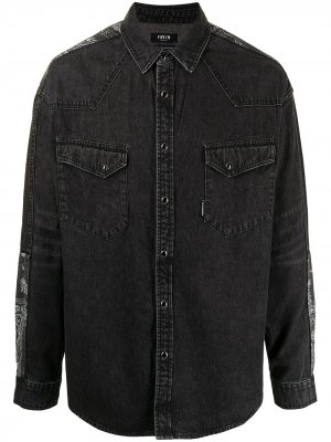 Джинсовая рубашка со вставками и принтом пейсли FIVE CM. Цвет: черный