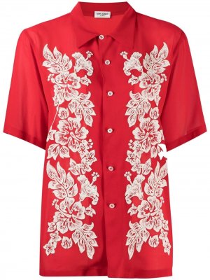 Рубашка с цветочной вышивкой Saint Laurent. Цвет: красный