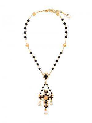 Колье с кулоном в форме креста Dolce & Gabbana. Цвет: черный