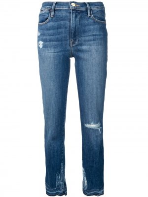 Укороченные джинсы с эффектом потертости FRAME. Цвет: синий