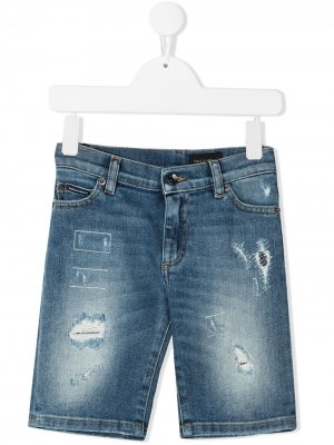 Джинсовые шорты с эффектом потертости Dolce & Gabbana Kids. Цвет: синий