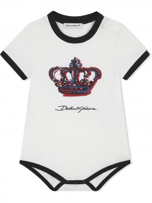 Боди с короткими рукавами и логотипом Dolce & Gabbana Kids. Цвет: белый